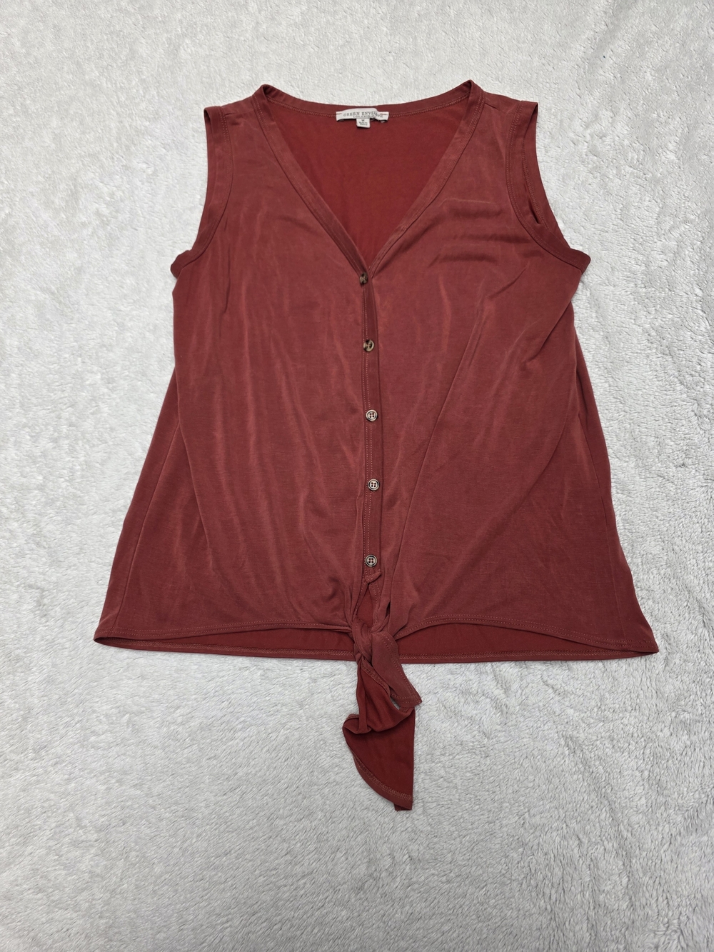 Green Envelope Tie-Front Button Tank - Rust